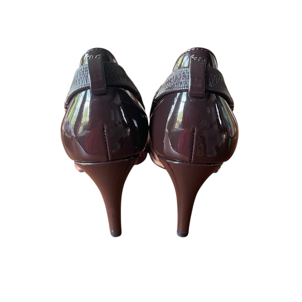 Midnight Velvet Leopard Print Slingback Heels Size 9M Chic Brown Patent Trim - Picture 4 of 7